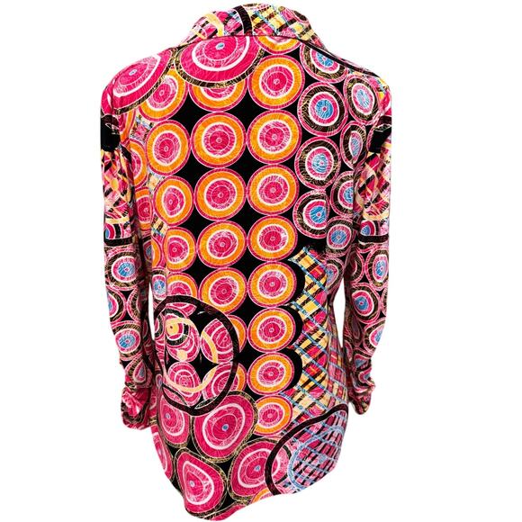 NEW PETER NYGARD Women's Printed Button Down Ruched Sleeve Shirt Size L - Picture 2 of 5